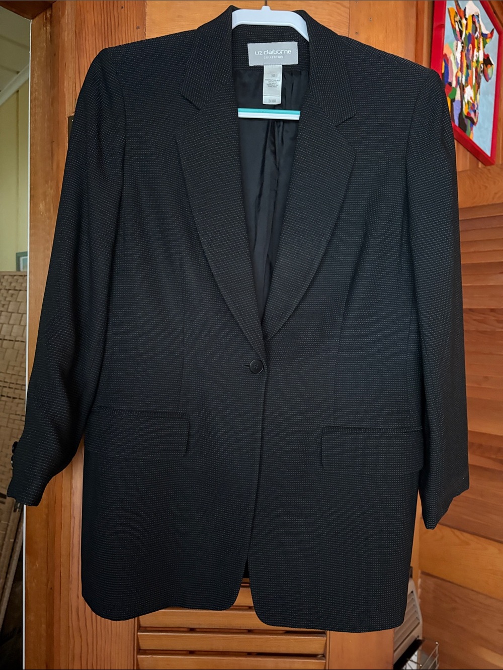 Liz Claiborne Women's Dark Charcoal/Black Textured Single-Button Blazer Sz 10